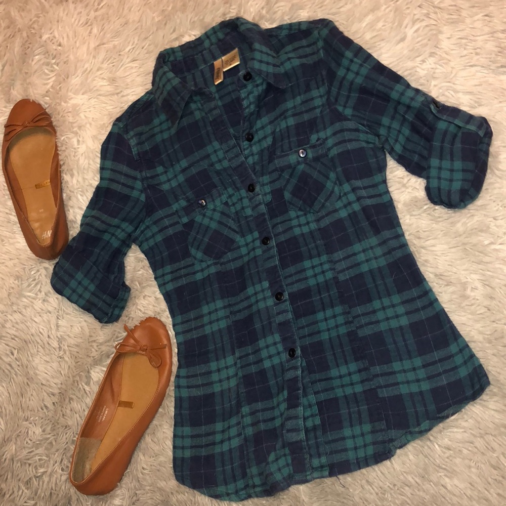 Dark Blue & green flannel